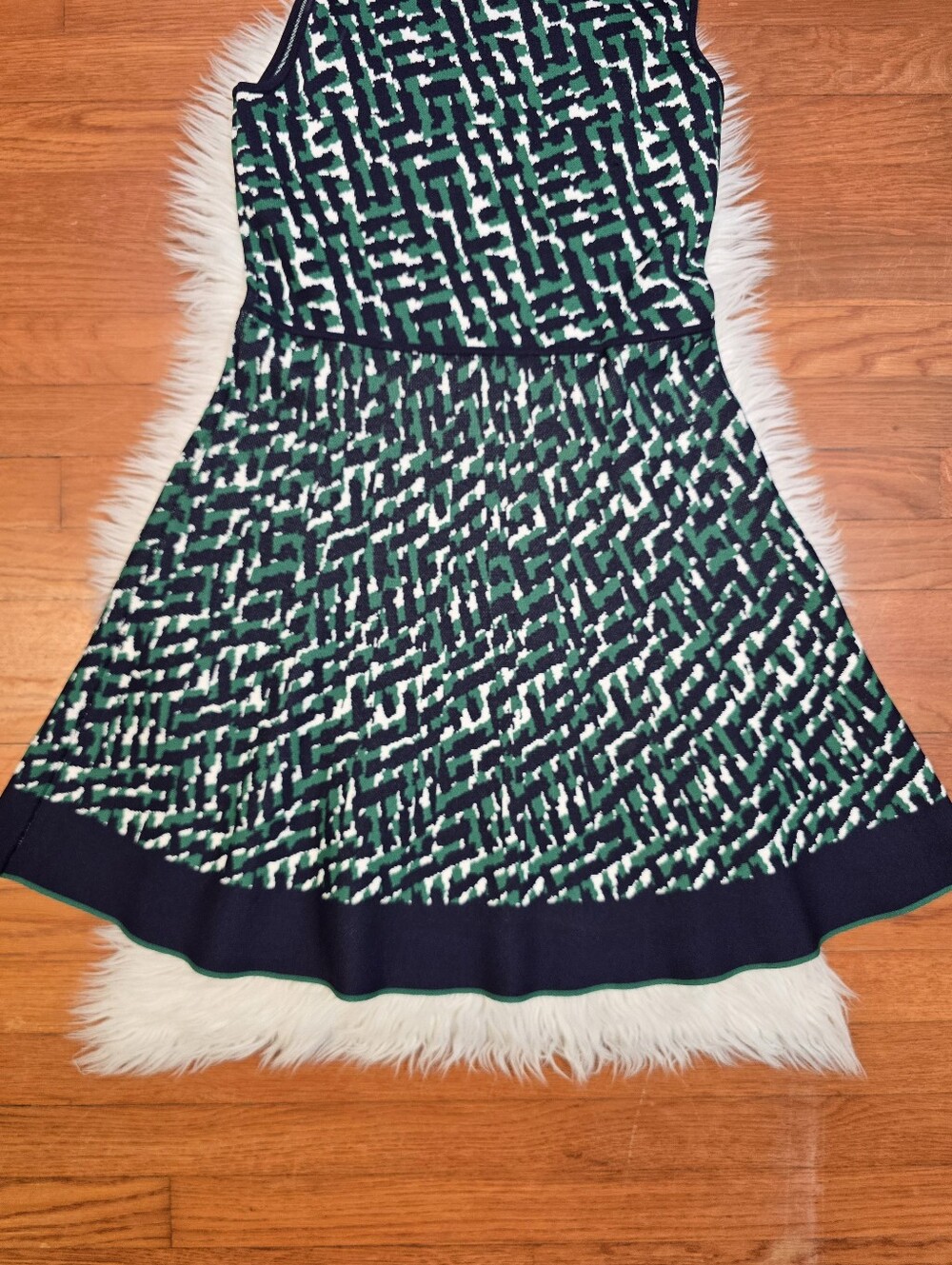 Eliza J Green- Navy Sleeveless Geometric Knit Fit & Flare Sweater  Dress Sz.PL - Picture 4 of 16